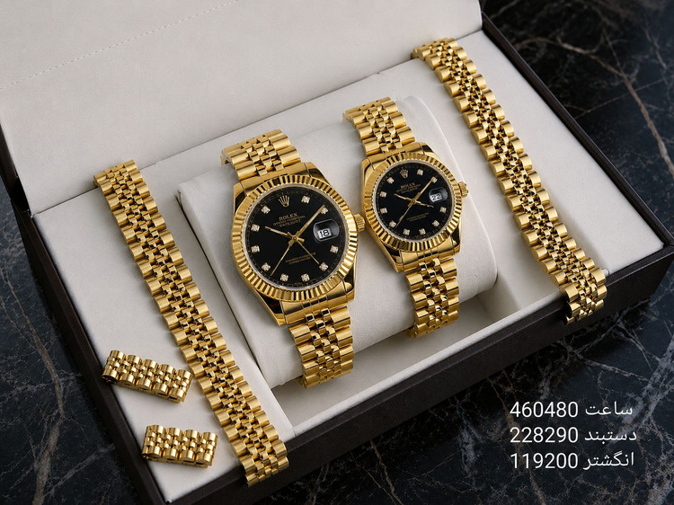 ❌شارژ مجدد Rolex Day-Date Set موتور ژاپن دارای روزشمار مارک رولکس بر روی قفل بند استیل رنگ ثابت شیشه کریستال (تلسکوپی) ضدآب