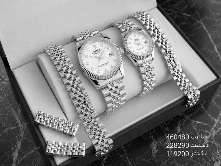 ❌شارژ مجدد Rolex Day-Date Set موتور ژاپن دارای روزشمار مارک رولکس بر روی قفل بند استیل رنگ ثابت شیشه کریستال (تلسکوپی) ضدآب