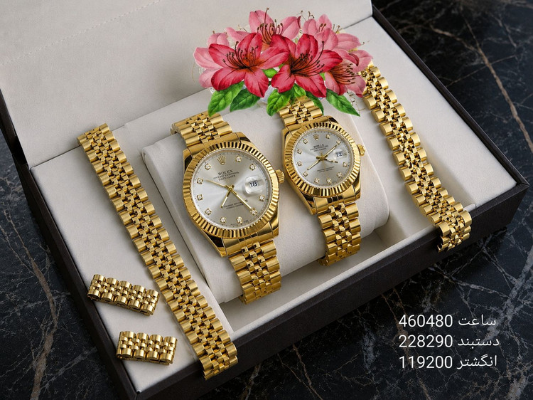 ❌شارژ مجدد Rolex Day-Date Set موتور ژاپن دارای روزشمار مارک رولکس بر روی قفل بند استیل رنگ ثابت شیشه کریستال (تلسکوپی) ضدآب