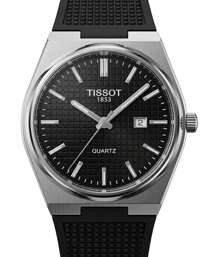 کد 2895 مردانه برند تیسوت TISSOT باکیفیت بند سیلیکونی طراحی خاص و زیبا موتور کوارتز قفل سگگی دارای روز شمار