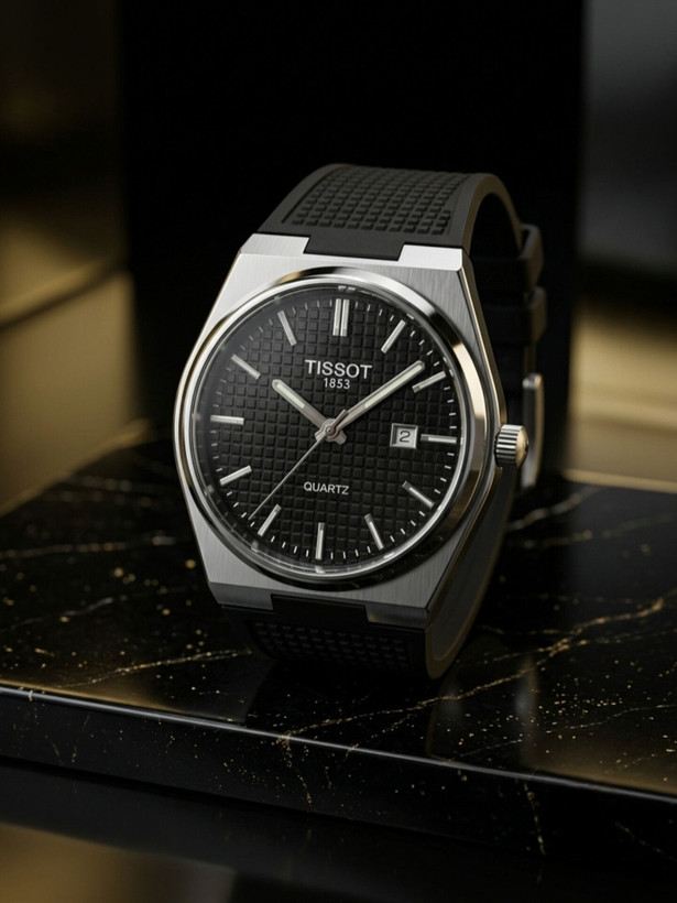 کد 2895 مردانه برند تیسوت TISSOT باکیفیت بند سیلیکونی طراحی خاص و زیبا موتور کوارتز قفل سگگی دارای روز شمار