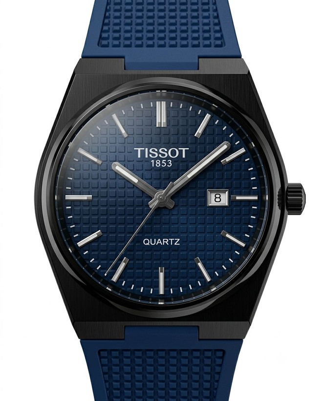 کد 2895 مردانه برند تیسوت TISSOT باکیفیت بند سیلیکونی طراحی خاص و زیبا موتور کوارتز قفل سگگی دارای روز شمار