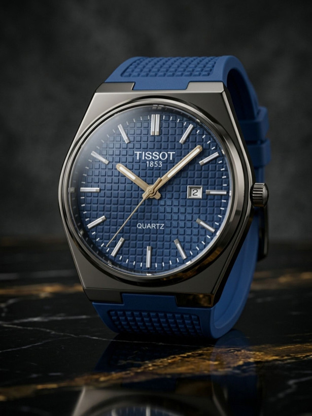 کد 2895 مردانه برند تیسوت TISSOT باکیفیت بند سیلیکونی طراحی خاص و زیبا موتور کوارتز قفل سگگی دارای روز شمار