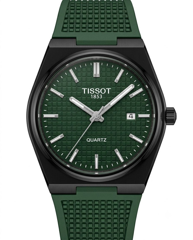 کد 2895 مردانه برند تیسوت TISSOT باکیفیت بند سیلیکونی طراحی خاص و زیبا موتور کوارتز قفل سگگی دارای روز شمار