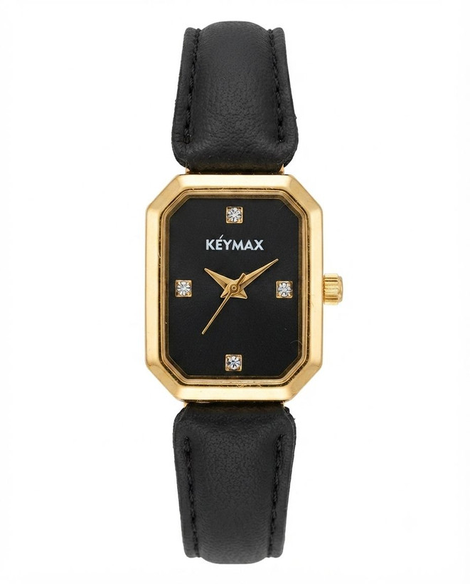 کد 2945 زنانه زنجیری و چرمی برند KEYMAX ترند روز موتور کوارتز طراحی خاص دارای رنگ بندی قفل دستبندی