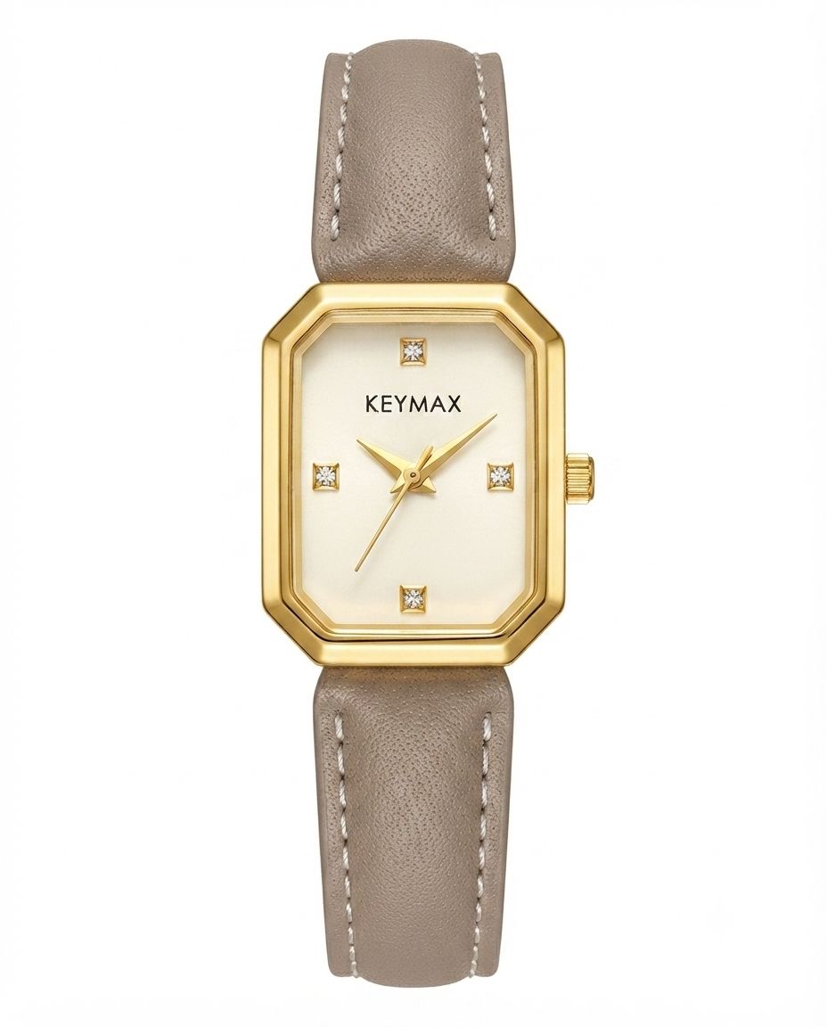 کد 2945 زنانه زنجیری و چرمی برند KEYMAX ترند روز موتور کوارتز طراحی خاص دارای رنگ بندی قفل دستبندی