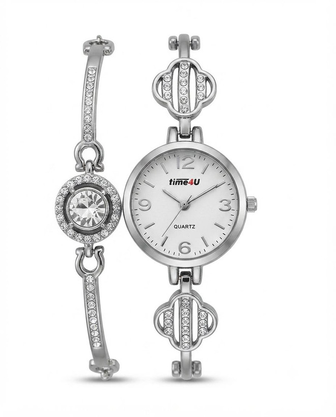 کد 2970 ساعت زنانه ست دستبندی برند TIME4U ✅ باکیفیت ( سفارشی ) ✅ ضد آب ( واشر دار ) ست دستبند طراحی خاص، زیبا ظریف قفل دستبندی موتور کوارتز 