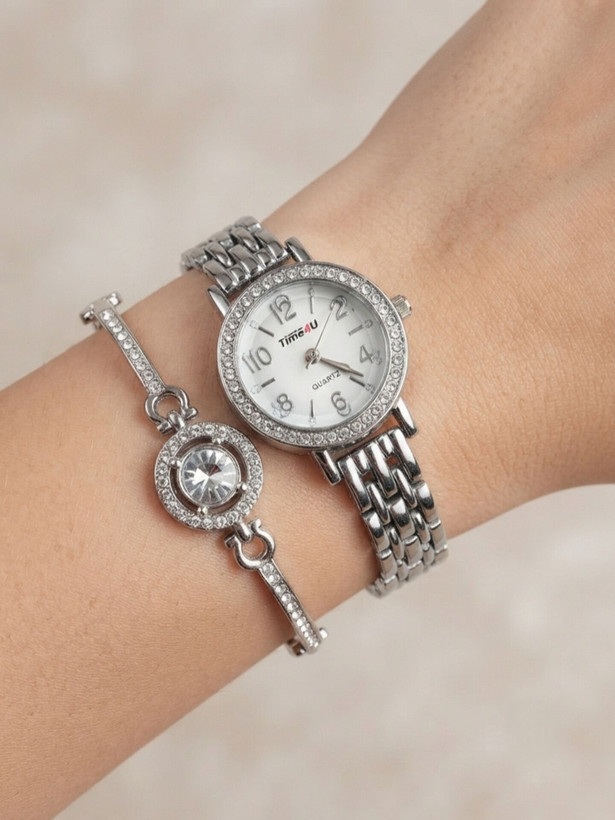 کد 2970 ساعت زنانه ست دستبندی برند TIME4U ✅ باکیفیت ( سفارشی ) ✅ ضد آب ( واشر دار ) ست دستبند طراحی خاص، زیبا ظریف قفل دستبندی موتور کوارتز 