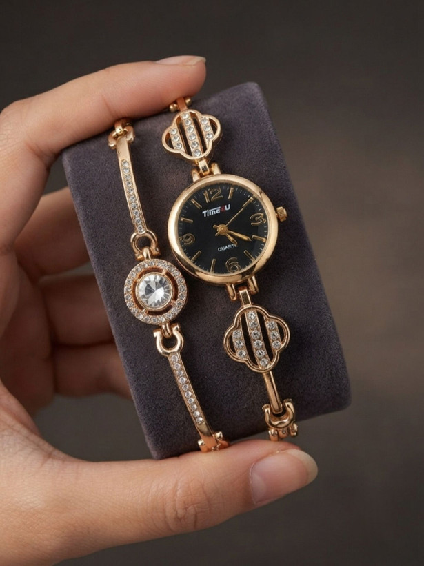 کد 2970 ساعت زنانه ست دستبندی برند TIME4U ✅ باکیفیت ( سفارشی ) ✅ ضد آب ( واشر دار ) ست دستبند طراحی خاص، زیبا ظریف قفل دستبندی موتور کوارتز 