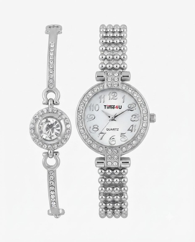 کد 2970 ساعت زنانه ست دستبندی برند TIME4U ✅ باکیفیت ( سفارشی ) ✅ ضد آب ( واشر دار ) ست دستبند طراحی خاص، زیبا ظریف قفل دستبندی موتور کوارتز 