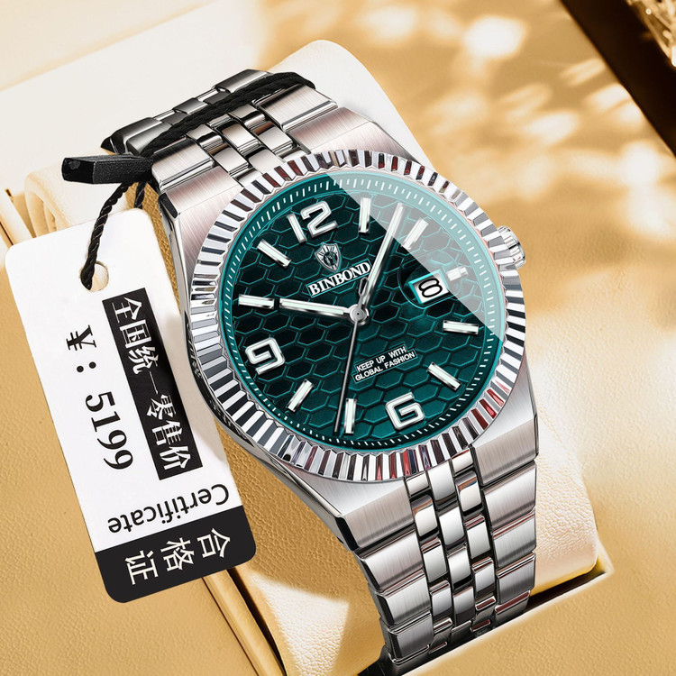 ☑️BIN BOND 《highe quality》 🔥Original watch ⌚️بین باند مدلی نو مناسب آقایان مقاوم دربرابر آب برندشرکتی اوریجینال کارت گارانتی دارای روز شمار ایام هفته بند استیل فولاد شیشه سافایر شب نما قفل دو پروانه موتور کوارتز