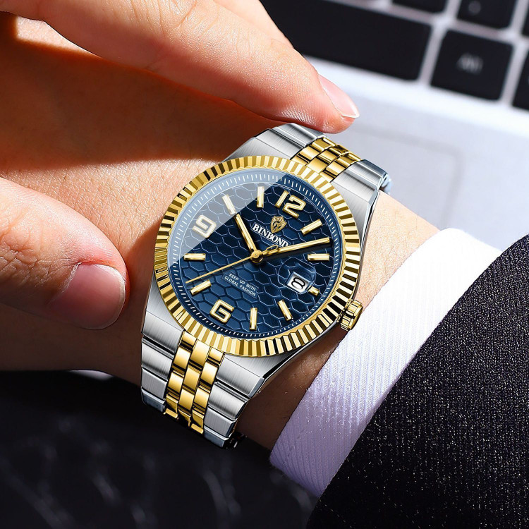 ☑️BIN BOND 《highe quality》 🔥Original watch ⌚️بین باند مدلی نو مناسب آقایان مقاوم دربرابر آب برندشرکتی اوریجینال کارت گارانتی دارای روز شمار ایام هفته بند استیل فولاد شیشه سافایر شب نما قفل دو پروانه موتور کوارتز