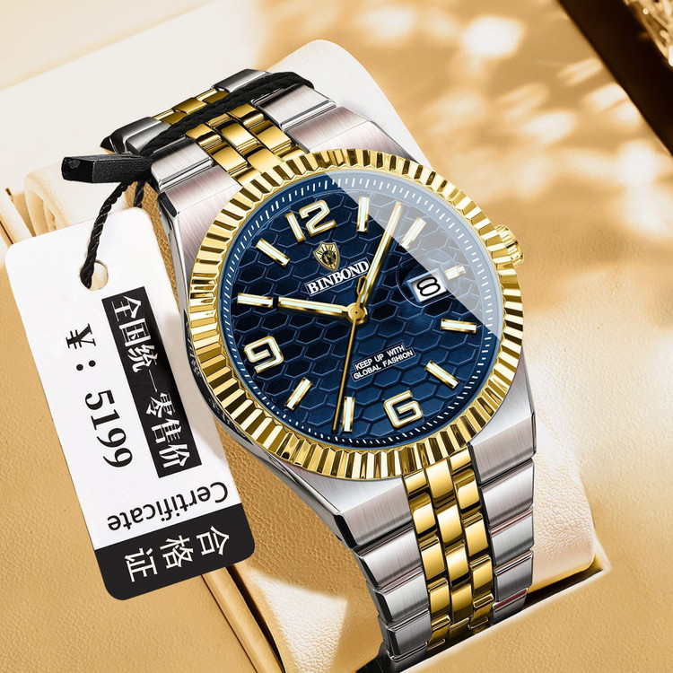 ☑️BIN BOND 《highe quality》 🔥Original watch ⌚️بین باند مدلی نو مناسب آقایان مقاوم دربرابر آب برندشرکتی اوریجینال کارت گارانتی دارای روز شمار ایام هفته بند استیل فولاد شیشه سافایر شب نما قفل دو پروانه موتور کوارتز